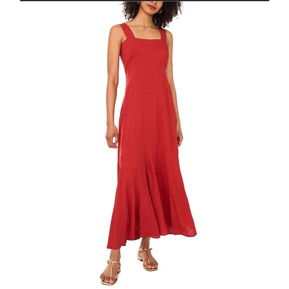 NWT Vince Camuto Lobster Red Square Neck Sleeveless Shift Maxi Dress Sz 3X - Picture 1 of 8